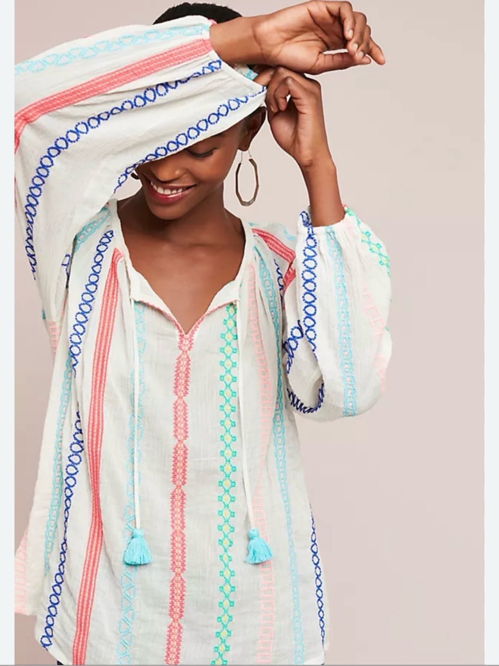 Anthropologie Manna Embroidered Peasant Top